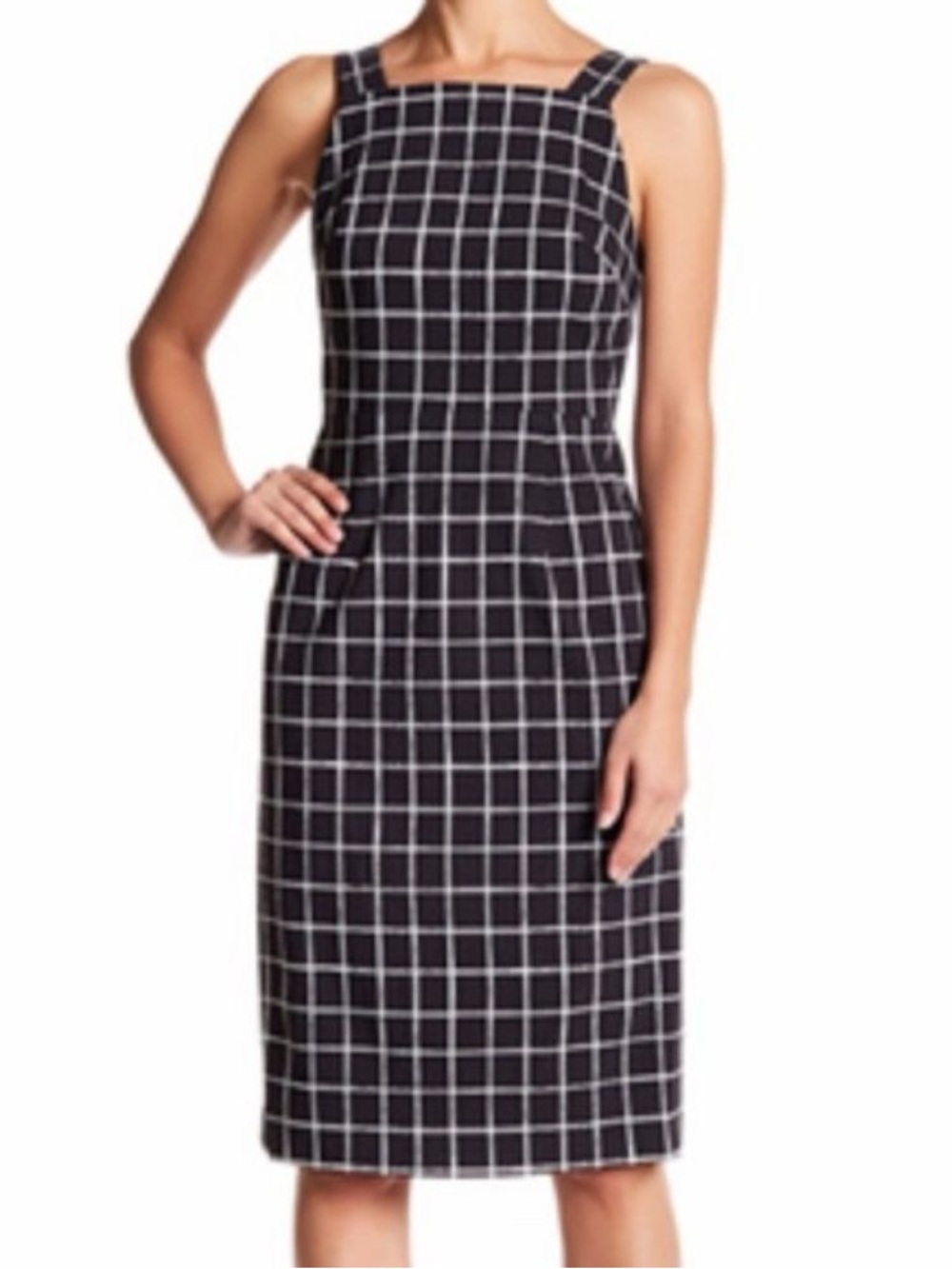 Betsey Johnson Black/White Windowpane Check Dress.  Sleeveless Midi Sheath